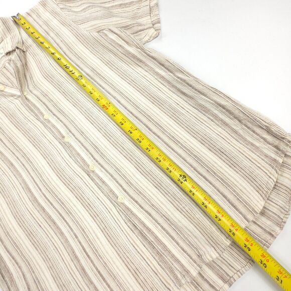 ABERCROMBIE Camp Collar Summer Linen Blend Shirt Ecru Stripe Button Down Resort - Picture 4 of 5
